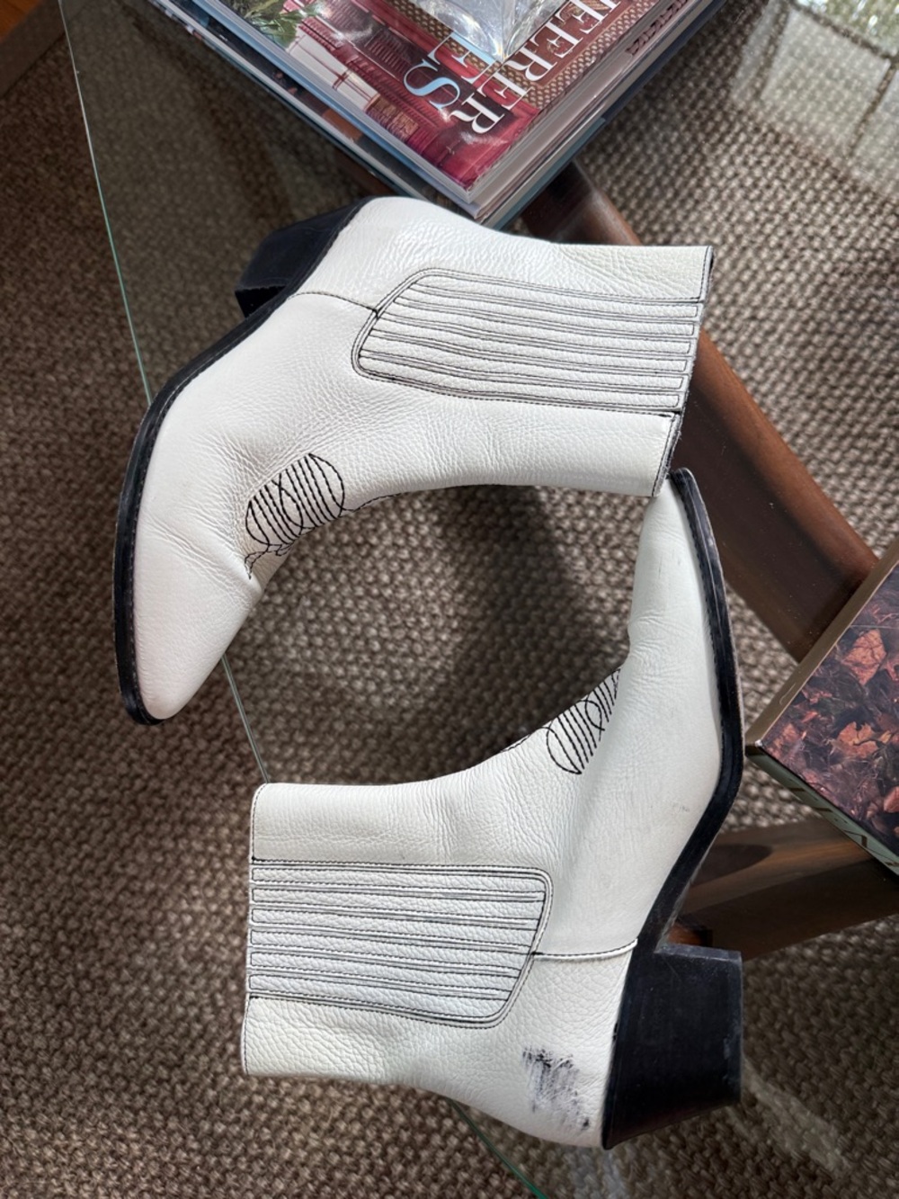 Zadig & Voltaire White Leather Ankle Booties with Black Stitching - Picture 4 of 4